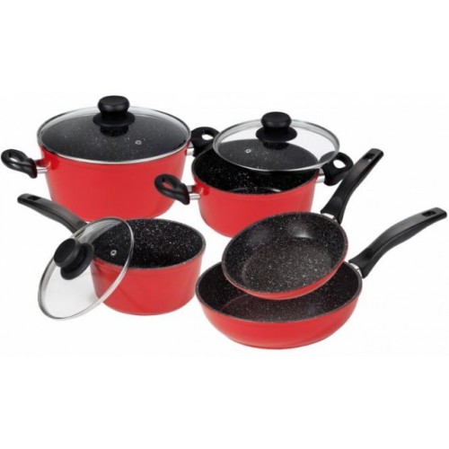 STONELINE Sada nádobí s mramorovým povrchem 8 ks, červená, WX-12344