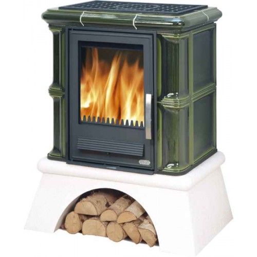 ABX Bavaria K, kachlová kamna na dřevo s kombi vložkou (litina/plech), sokl selský, ahorn