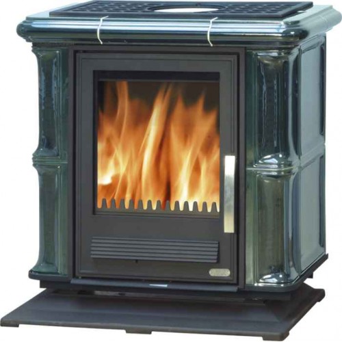 ABX Bavaria L 4,2kW Kachlová kamna na dřevo s lit. vložkou, výměníkem, litin. sokl, zelená