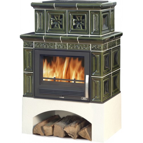 ABX Valencie, kachlová kamna na dřevo s plechovou vložkou, hnědá