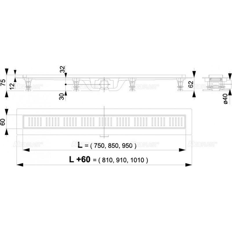 ALCAPLAST Simple Podlahovy zlab s okrajem pro perforovany rost APZ10-650M