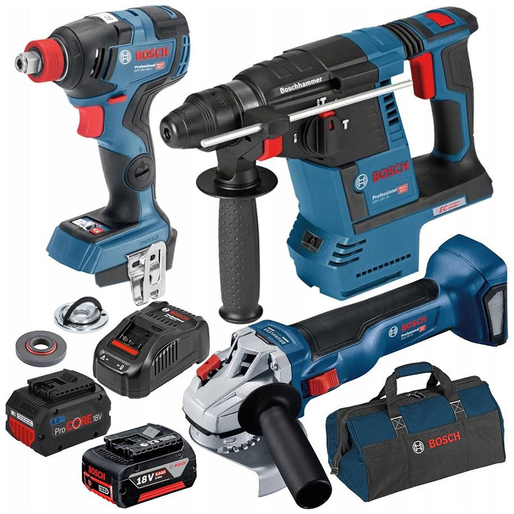 BOSCH Profesionální sada nářadí: GBH 18V-26 + GDX 18V-200 C + GWS 18V-10 + taška 0615990M9F