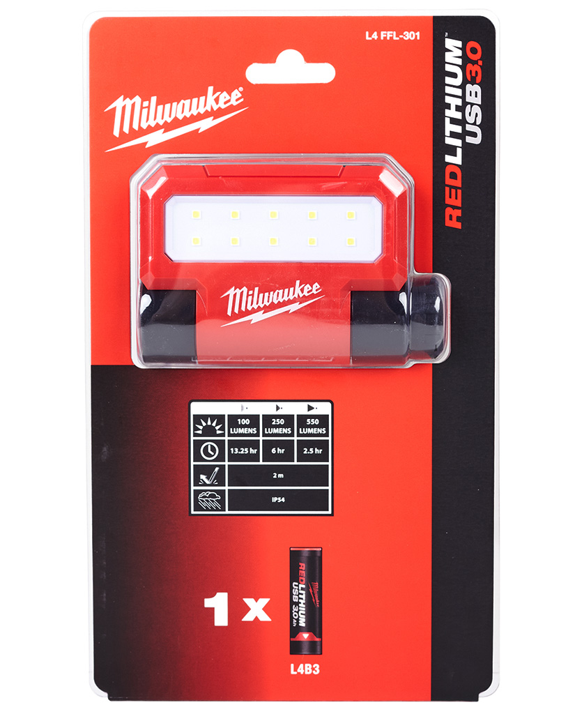 Milwaukee L4 FFL-301 Sklopný reflektor s USB nabíjením 4933479766