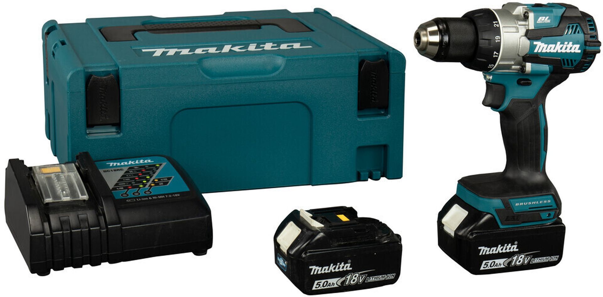 MAKITA DDF489RTJ Aku bezuhlíkový šroubovák Li-ion LXT (18V/2x5,0 Ah) Makpac