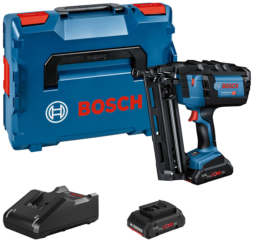 BOSCH GNH 18V-64 M Akumulátorová hřebíkovačka, 2xProCORE18V 4.0Ah, GAL 18V-40, L-BOXX 0601481003