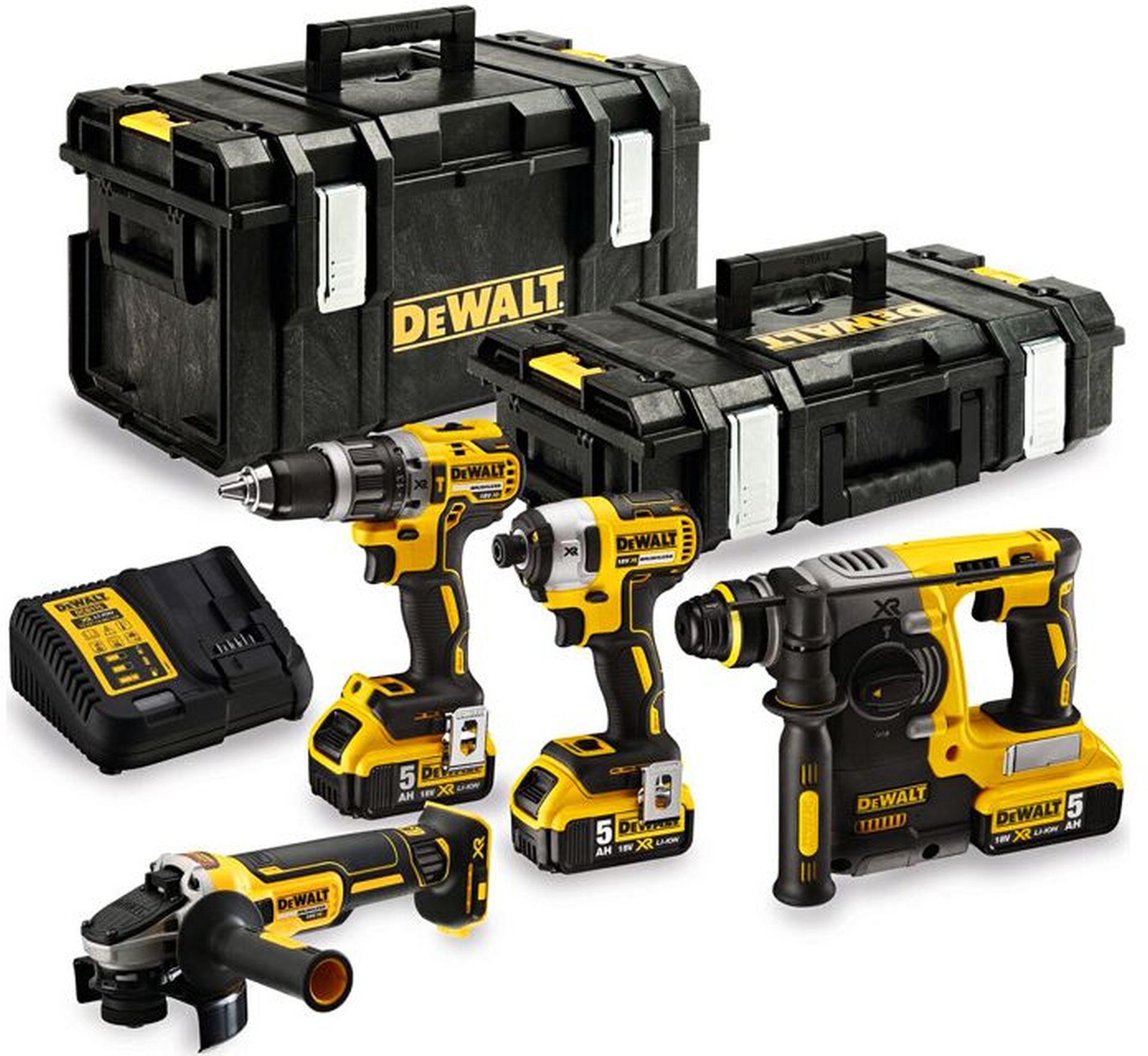 DeWALT DCK422P3 Aku kombo sada DCG405+DCH273+DCD796+DCF887 (18V/3x5,0Ah) 2x kufr