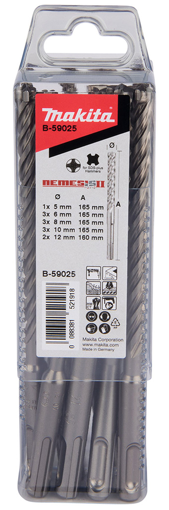 MAKITA E-14912 Sada 4-břitých vrtáků SDS-plus Nemesis 2 5-12mm 12ks