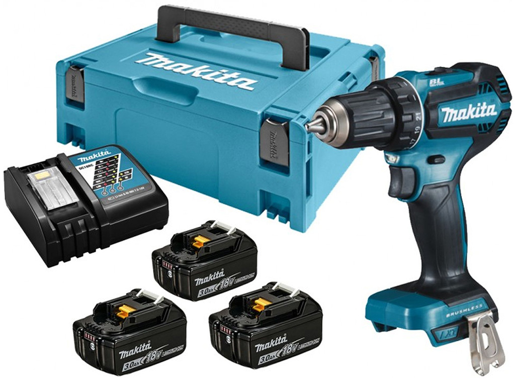 MAKITA DDF485RF3J Aku bezuhlíkový šroubovák Li-ion LXT, 3x 18V/3,0 Ah, Makpac