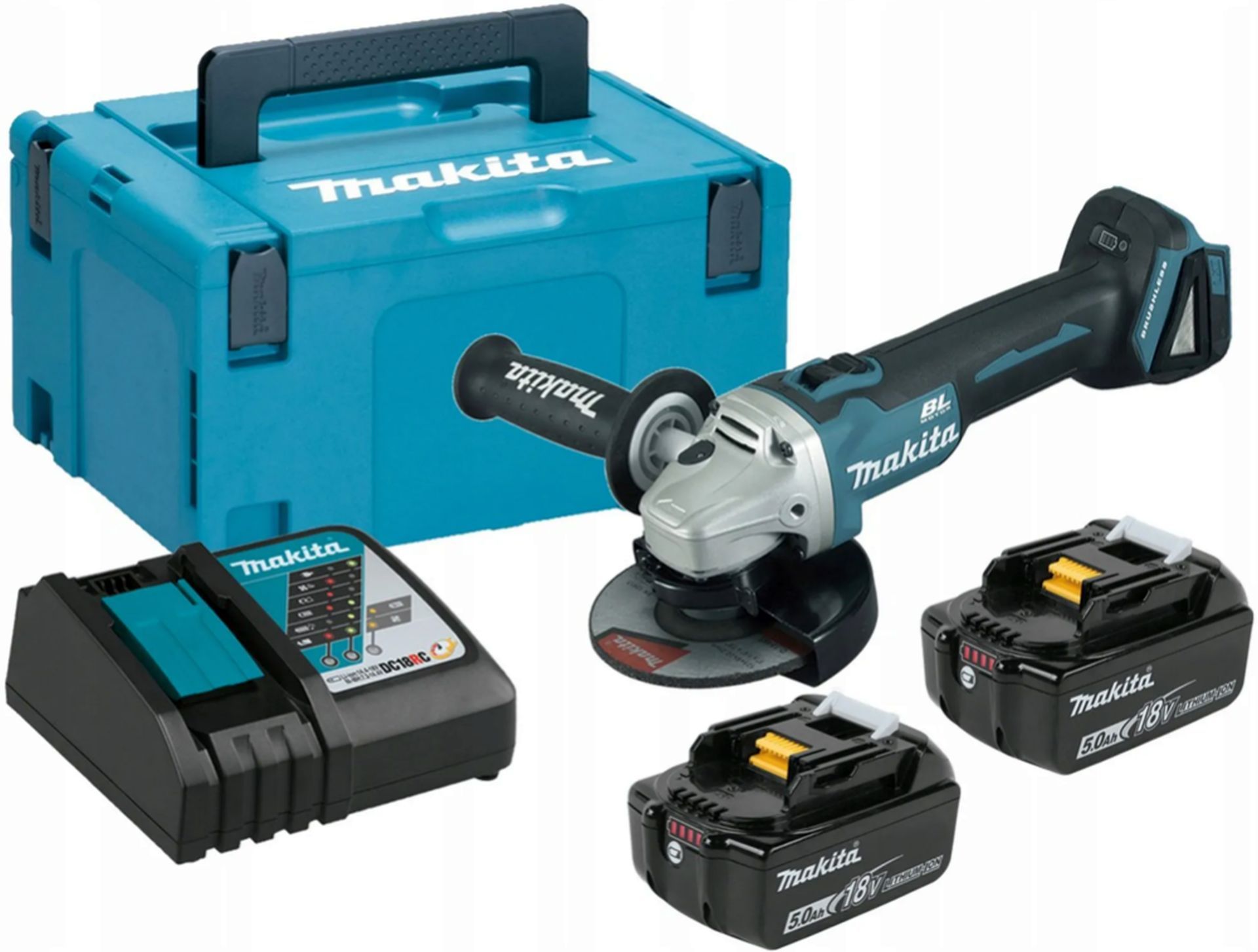 MAKITA DGA517RTJ Aku úhlová bruska 125mm, Li-ion (2x5,0Ah/18V) Makpac