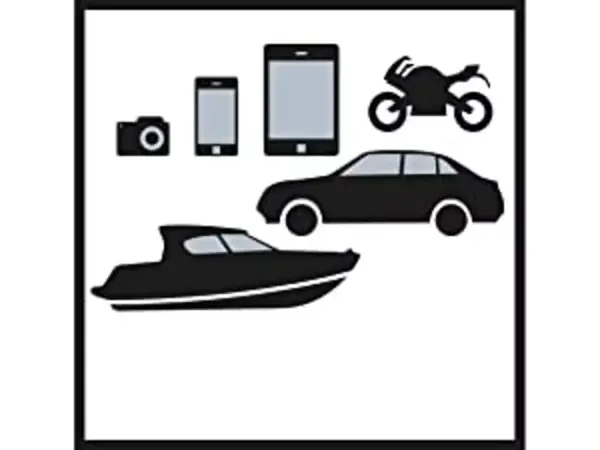 Grafika ukazuje, že Einhell Jump-Start Power Bank dokáže jak překlenout vozidla (motocykl, auto, loď), tak nabíjet zařízení jako smartphone, tablet a fotoaparát.