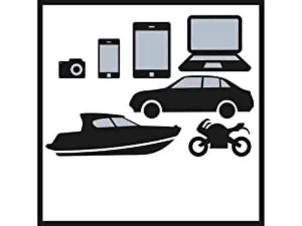 Grafika ukazuje, že Einhell Jump-Start Power Bank CE-JS 12/1 může překlenout vozidla jako auto, motocykl, loď a nabíjet zařízení jako smartphone, fotoaparát, tablet a notebook.