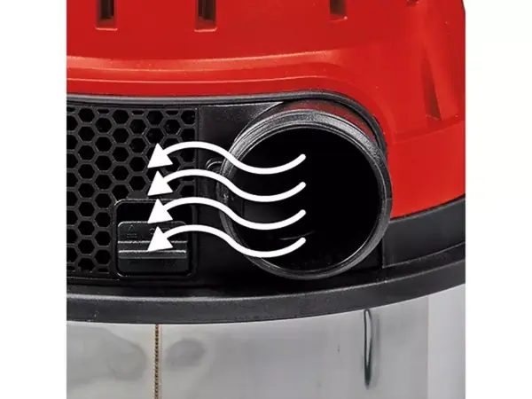 Funkce foukání mokro-suchého vysavače Einhell TE-VC 2340 SACL s bílými symboly proudění vzduchu.