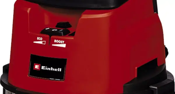 Detailní pohled na přepínač ECO/BOOST na akumulátorovém mokro-suchém vysavači Einhell TP-VC 36/30 S Auto-Solo s dobře viditelným popisem.