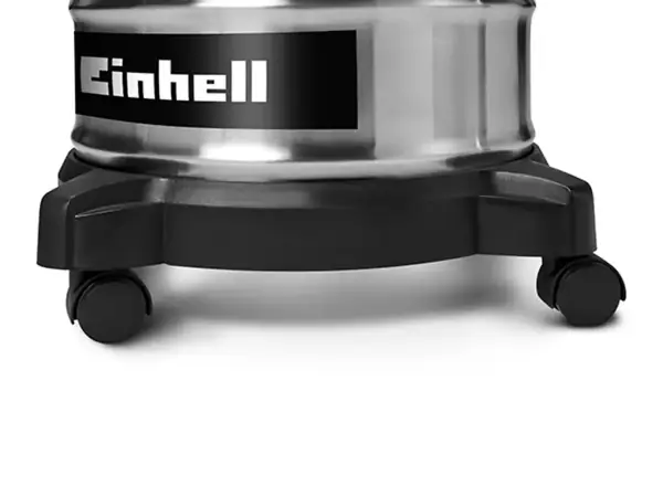 Spodní pohled na akumulátorový vysavač popela se čtyřmi hladce se pohybujícími otočnými kolečky.