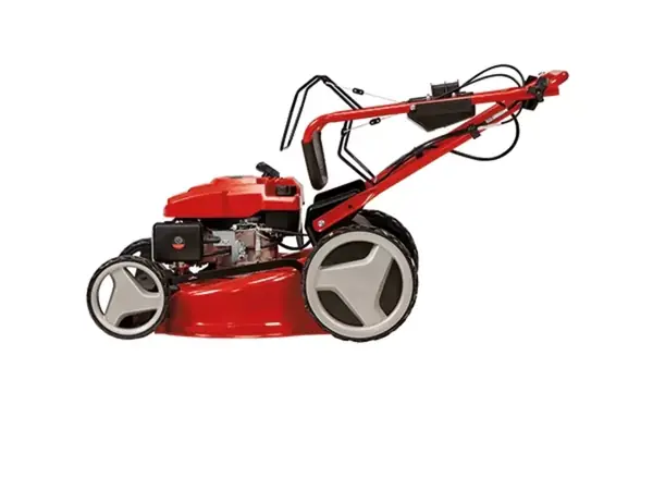 Sklopné madlo benzinové sekačky Einhell GC-PM 46 SM HW-E Li se směrovou šipkou umožňuje úsporné uložení.