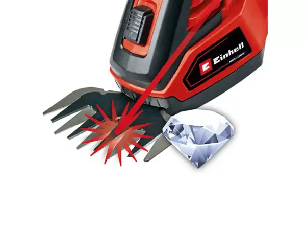 GE-CG 18/100 Li T-Solo s nasazeným nožem na trávu a označením diamantového broušení.