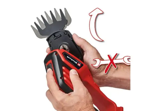 Detail výměny nože u GE-CG 18/100 Li T-Solo s rukou a šipkou.