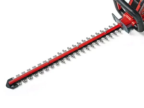 Akumulátorové nůžky na živý plot Einhell GE-CH 18/60 Li-Solo v bočním celkovém pohledu na bílém pozadí.