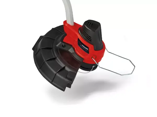 Der Motorkopf des Einhell Akku-Rasentrimmers GE-CT 18/33 Li E mit montierter Fadenspule auf weißem Hintergrund.