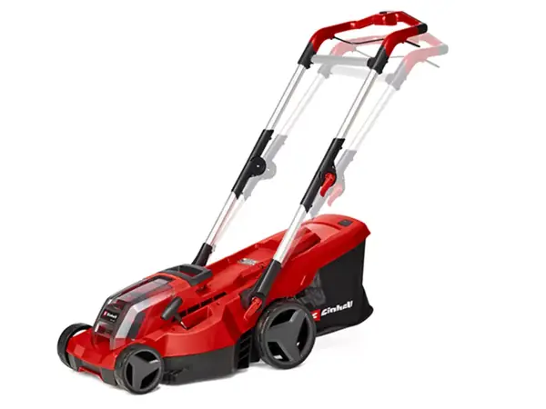 Az Einhell GE-CM 36/37 Li-Solo akkumulátoros fűnyíró magasságban állítható tolókarja több pozícióval.