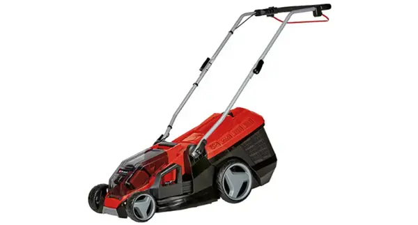 Aku sekačka Einhell GE CM 36 36 Li 2x4 0 Ah na bílém pozadí z boku