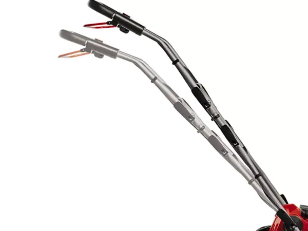 Der Einhell Akku-Vertikutierer-Lüfter GE-SA 36/35 Li-Solo mit höhenverstellbarem Führungsholm.