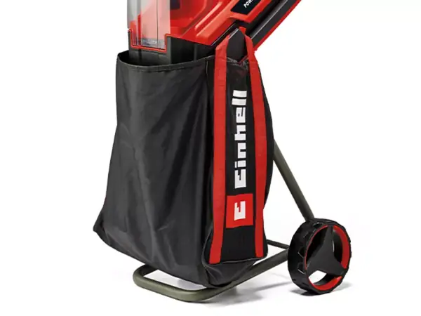 Akumulátorový nožový drtič REDAXXO 36/25 s černým sběrným vakem a bočním logem Einhell.
