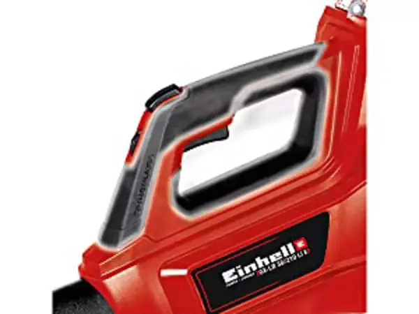 Detailní pohled na akumulátorový fukar Einhell GP-LB 36/210 Li E s ergonomickou rukojetí Balance-Handgriff v černo-červeném provedení.