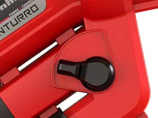 Detailní pohled na přepínač aku vysavače listí Einhell VENTURRO 36 240 pro přepínání mezi funkcí sání a foukání