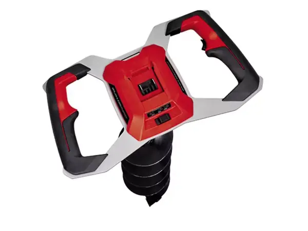 Der Einhell Akku-Erdbohrer GP-EA 18/150 Li BL mit Doppelhandgriff auf weißem Hintergrund.