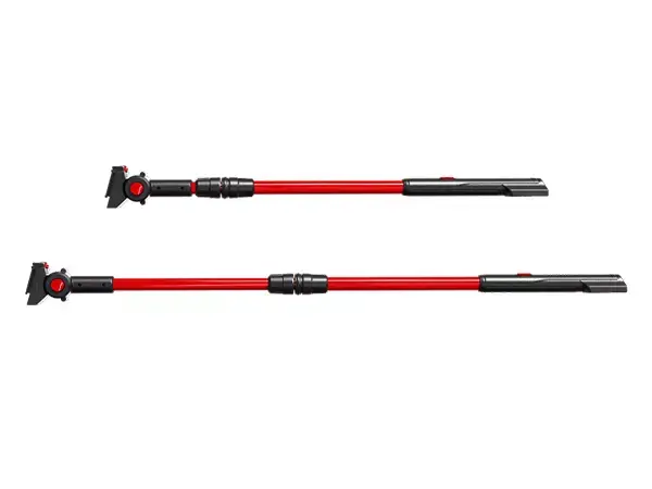 Dva pohledy na nastavitelnou teleskopickou tyč Einhell pro BRILLIANTO s vysunutou a zasunutou tyčí.