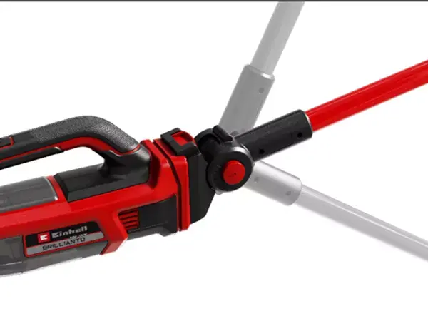 Kloub teleskopické tyče Einhell pro BRILLIANTO s červeným tlačítkem pro nastavení úhlu.