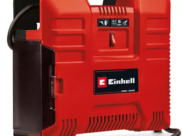 Der Einhell Akku-Kompressor TE-AC 36/8 Li OF Set in rotem Gehäuse.