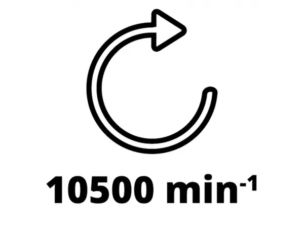 Grafika se symbolem šipky a údajem „10500 min?1“ pro maximální volnoběžné otáčky brusky.