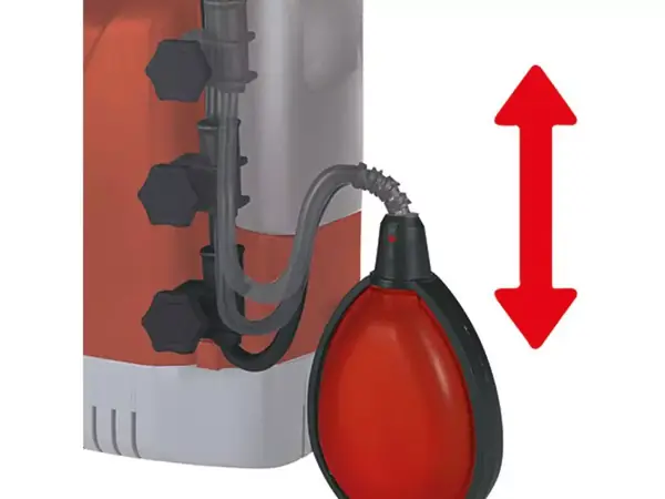 Plovákový spínač sudového čerpadla Einhell GE-SP 3546 RB s červenou šipkou pro nastavení výšky na těle.