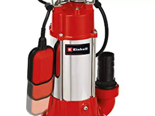 Plovákový spínač čerpadla na znečištěnou vodu Einhell GC-DP 1340 G je bočně upevněn na červeném krytu.