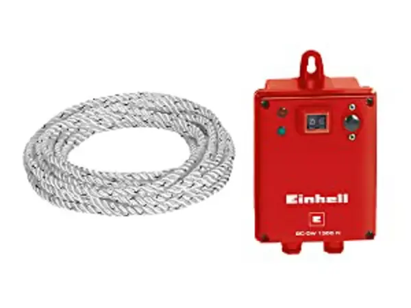 Externí spínací skříňka hlubinného čerpadla Einhell GC-DW 1300 N s ovládací jednotkou a nerezovým lanem jako příslušenstvím.