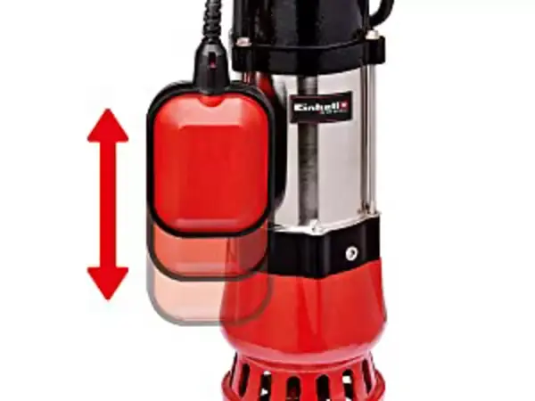 Výškově nastavitelný plovákový spínač čerpadla na znečištěnou vodu Einhell GC-DP 5010 G s červeným symbolem šipky.