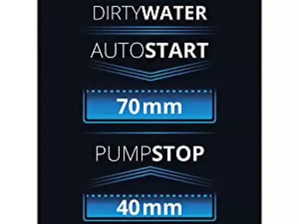Grafik zur Auto-Start-/Stopp-Funktion der Einhell Schmutzwasserpumpe GE-DP 7935 N-A ECO: Start bei 70 mm, Stopp bei 40 mm Wasserstand.