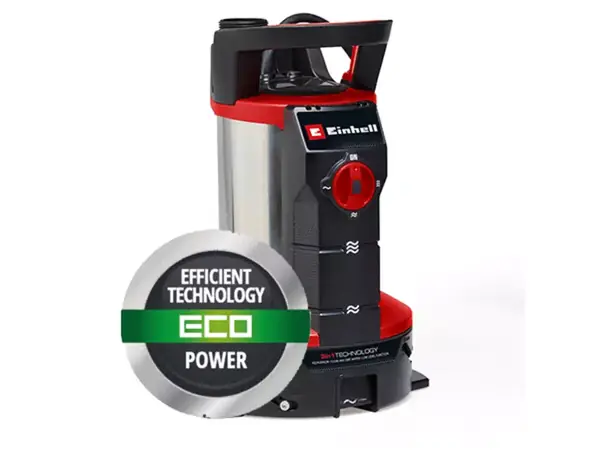 Kalové čerpadlo Einhell GE-DP 7935 N-A LL ECO na bílém pozadí, vedle logo ECO Power.