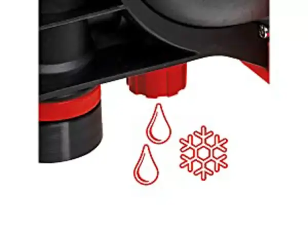 Vypouštěcí šroub zahradního čerpadla Einhell GE-GP 1246 N FS s vytékající vodou a symbolem sněhové vločky.
