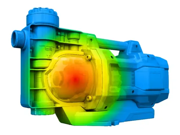 Wärmebild der Einhell Akku-Gartenpumpe AQUINNA 18/30 F LED AUTOMATIC zur Darstellung des integrierten Überlastschutzes.