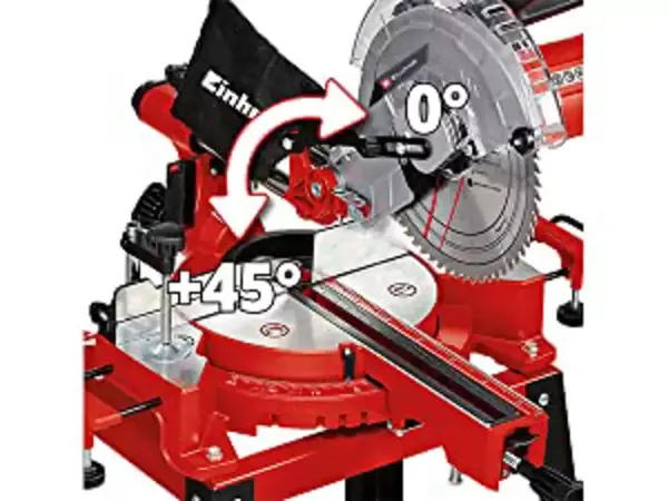 Naklápěcí pilová hlava pokosové pily Einhell TC-SM 2531/2 U s ukazatelem úhlu.