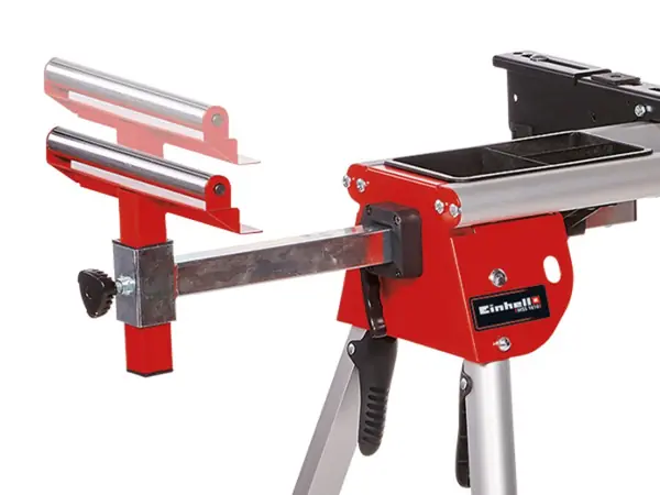 Nastavitelná opěrka obrobku příslušenství pro pily Einhell MSS 1610 se stupnicí a červeným dorazem.