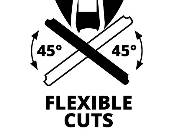 Grafika k pokosovým řezům s přímočarou pilou Einhell TC-JS 80/1: flexibilní řezy až do 45° na obě strany.