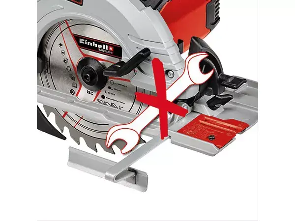 Bez použití nářadí pro nastavení ruční kotoučové pily Einhell TE-CS 190/1, symbolicky znázorněno červenými značkami.