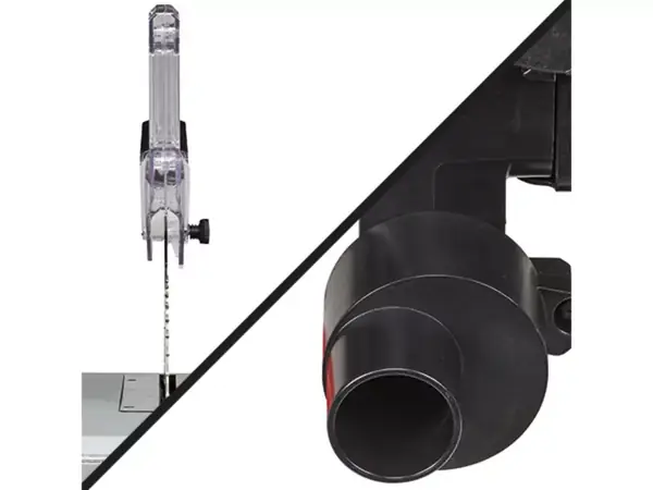 Přípojka odsávání stolní pily Einhell TE-TS 254 T pro připojení k vysavači.