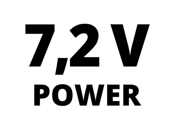 Grafik mit dem Schriftzug „7,2 V POWER“ als Hinweis auf die Akkuspannung des Einhell Akku-Schleif-/Gravur-Werkzeugs TE-MT 7,2 Li.