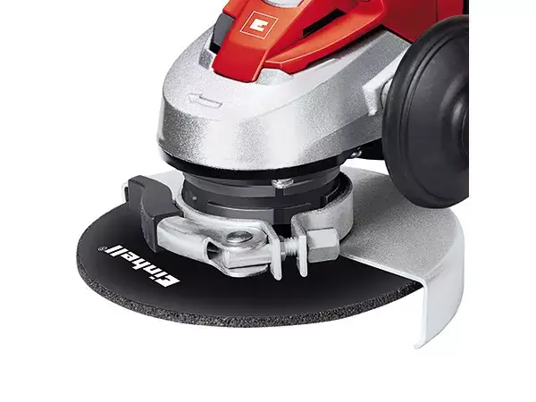 Spindelarretierung des Einhell Winkelschleifers TE-AG 115 an der Oberseite des Gehäuses sichtbar.