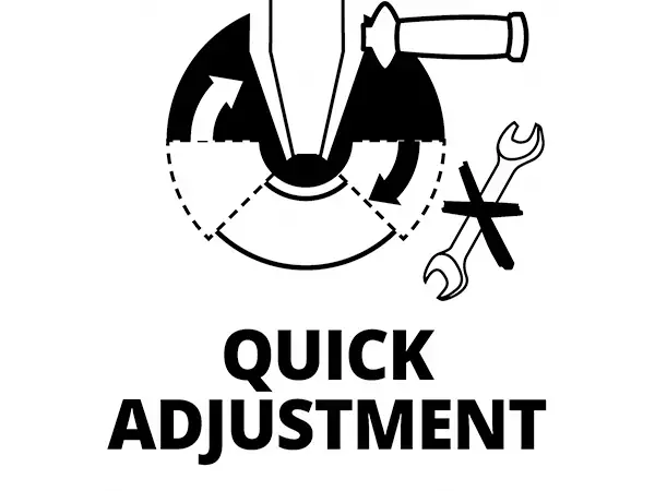 Symbol grafiky pro výměnu nástroje s nápisem „QUICK ADJUSTMENT“ pro snadnou výměnu nástroje u úhlové brusky TE-AG 125 CE.